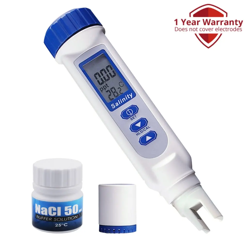 837-1_Sol Pen Type Salinity & Temperature Meter Atc Nacl W/ Calibration Solution Set, Salt Water Quality Tester 70.0Ppt For Saltwater Aquarium Hydroponics Food Pond Digital Measurement Tool 1