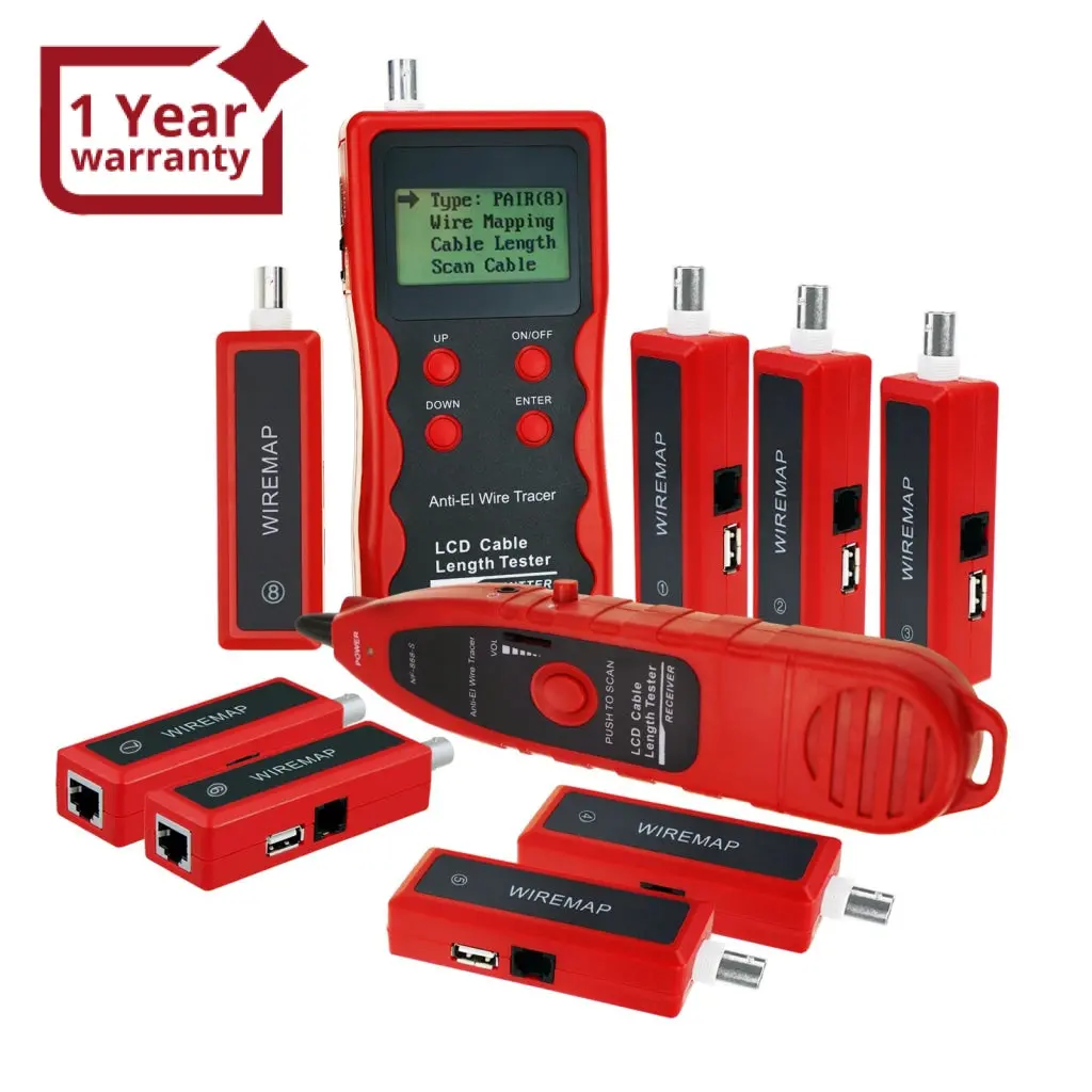 Nf-868W Digital Cable Tester Tracker With 8 Remote Adaptor Wiremap Rj45 Rj11 Bnc Usb Multifunction Network Ethernet Lan Telephone Wire Cable Length Tester 1