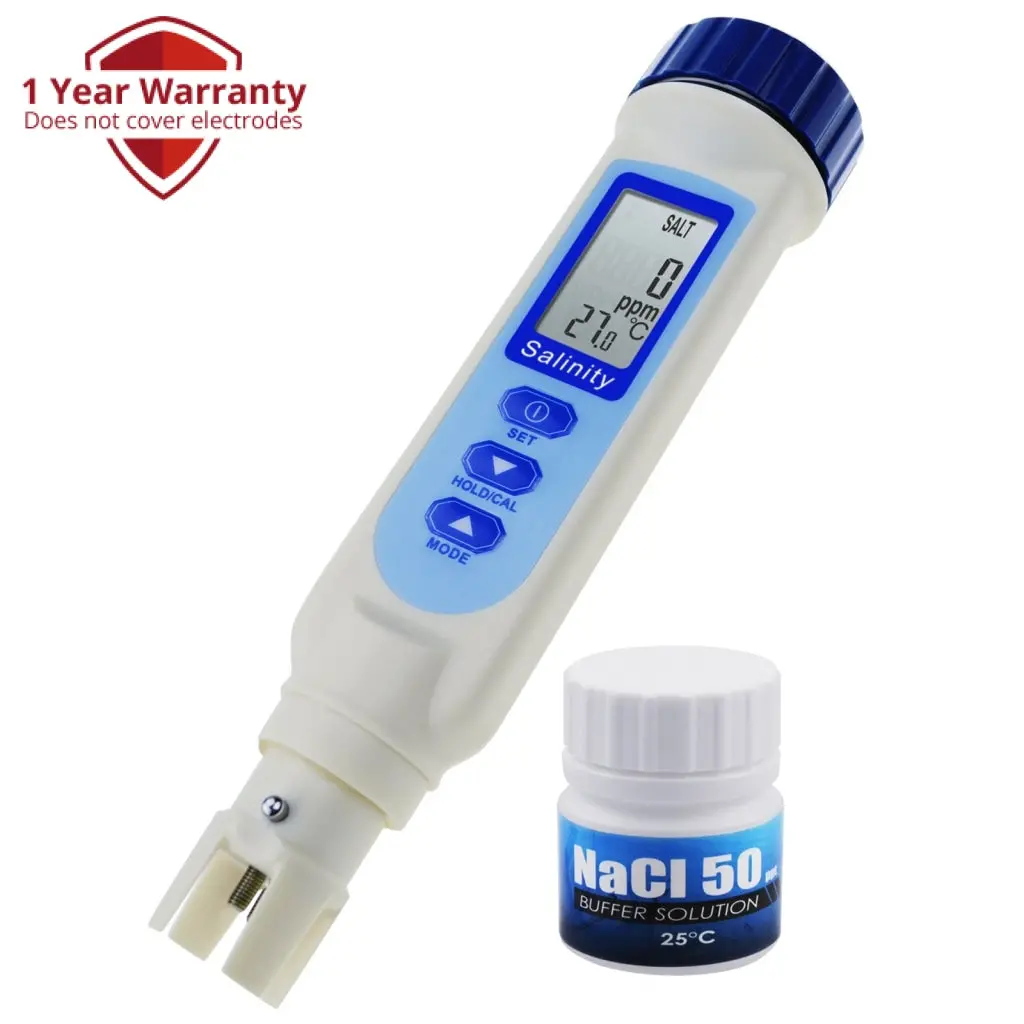 837-2_Sol Pen Type Salinity & Temperature Meter Atc W/ Calibration Solution Set Ppm / Ppt / % / S.G. 4 Units, Salt Nacl Water Quality Tester For Saltwater Aquarium Pond Hydroponics Food Test 1