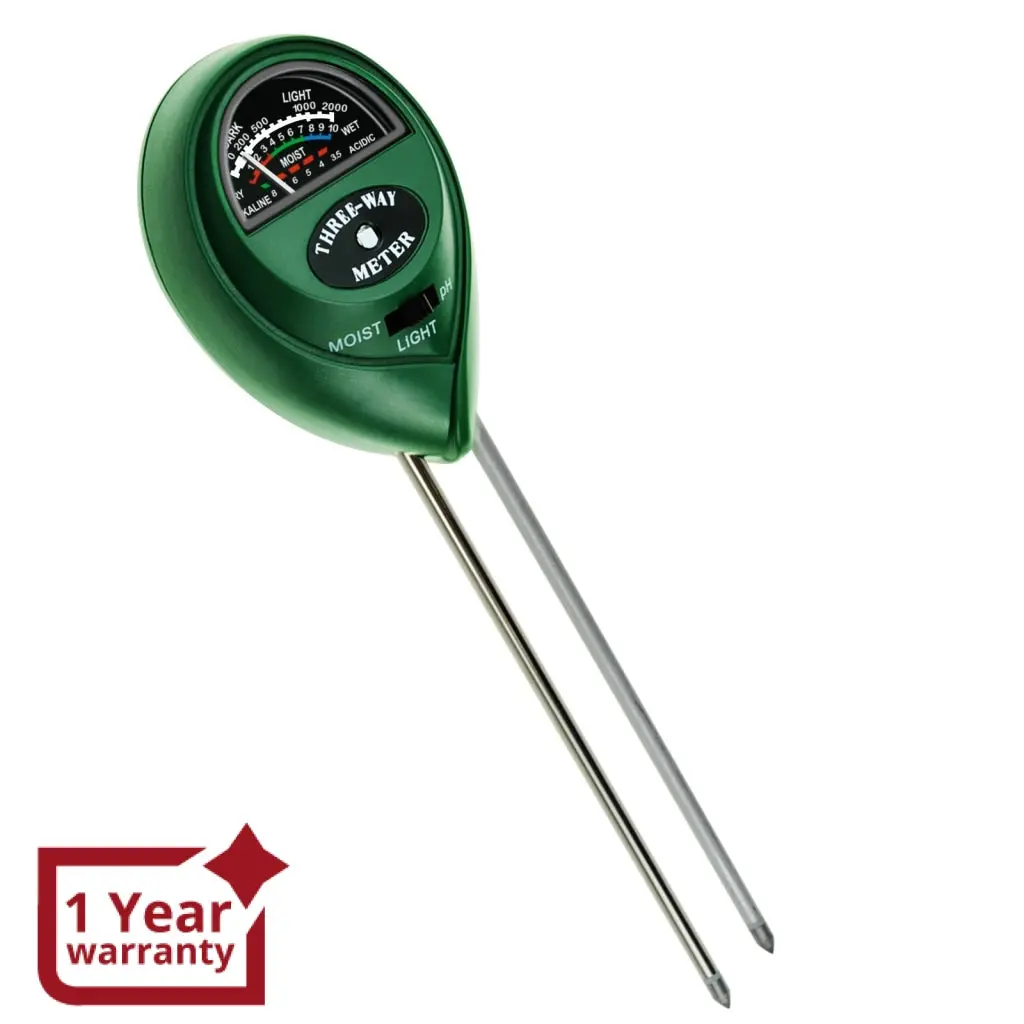 Sqm-257 3-In-1 Soil Ph, Moisture & Light Meter Tester Probe Sensor, Gardening Plants Growth Watering Quality Monitoring Acidity Test Tool Kits For Garden Farm Lawn Household Indoor Outdoor 1