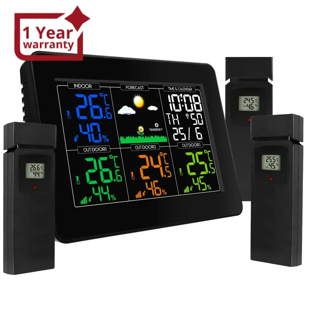 Wea-289 Digital Wireless Weather Station Indoor Outdoor Thermometer Hygrometer With Alarm Clock, Color Large Display Temperature Monitor With Calendar And Backlight 1