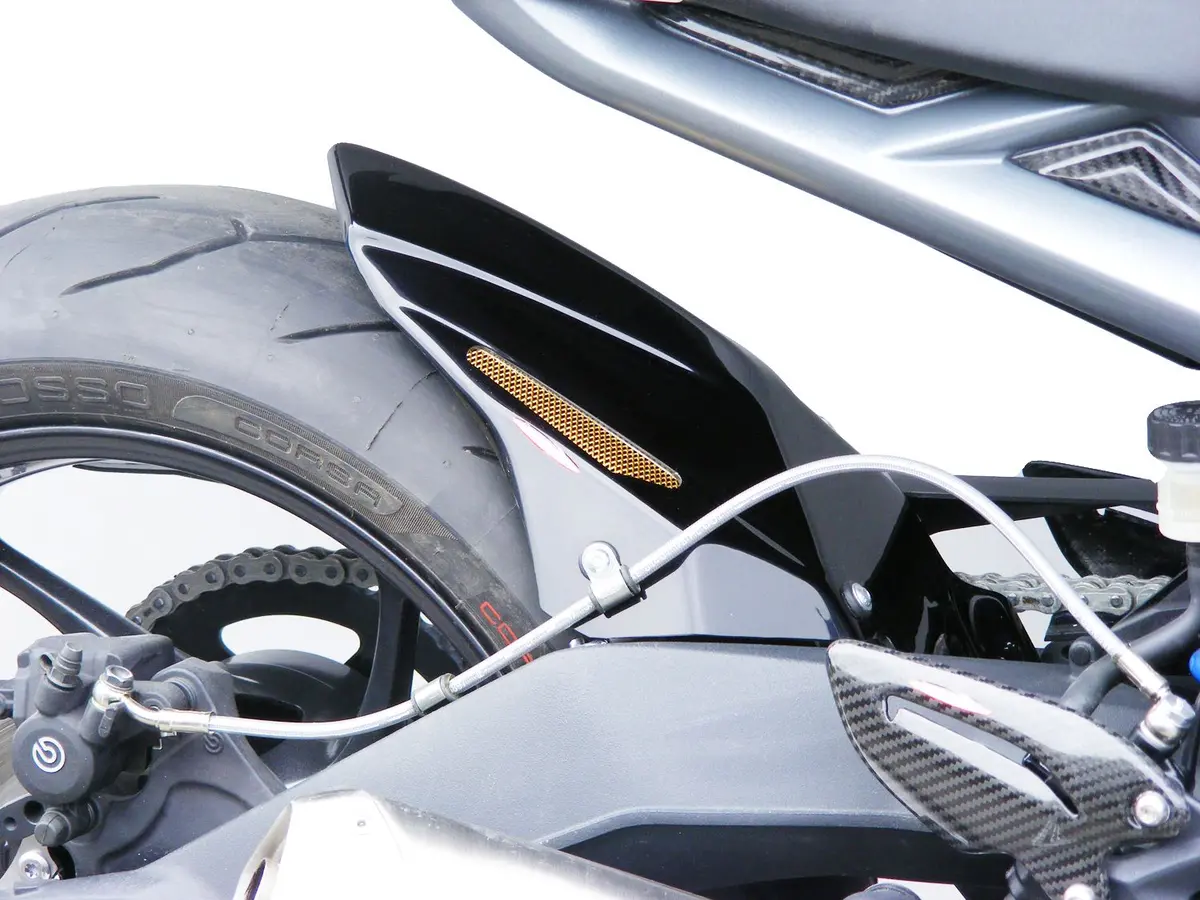 Triumph Street Triple & R Gloss Black & Silver Mesh Rear Hugger Powerbronze 1