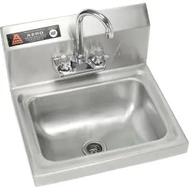 Aero Wall Mount Stainless Steel Hand Sink 14"W 10"D With 7" Gooseneck Faucet, 8" Backsplash 1