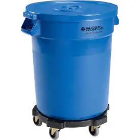 Global Industrial™ Plastic Trash Can With Lid & Dolly - 20 Gallon Blue 1