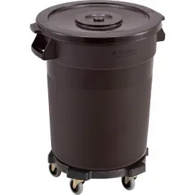 Global Industrial™ Plastic Trash Can With Lid & Dolly, 20 Gallon, Brown 1