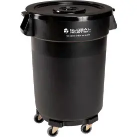 Global Industrial™ Plastic Trash Can With Lid & Dolly - 32 Gallon Black 1