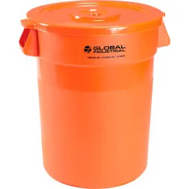 Global Industrial™ Plastic Trash Can With Lid - 32 Gallon Bright Orange 1