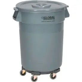 Global Industrial™ Plastic Trash Can With Lid & Dolly - 32 Gallon Gray 1