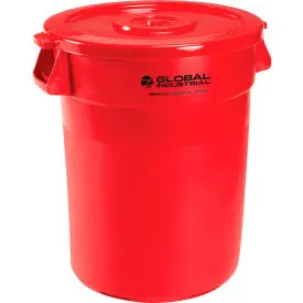 Global Industrial™ Plastic Trash Can With Lid - 32 Gallon Red 1