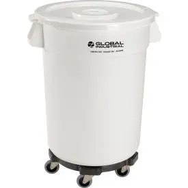 Global Industrial™ Plastic Trash Can With Lid & Dolly - 32 Gallon White 1