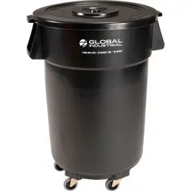 Global Industrial™ Plastic Trash Can With Lid & Dolly - 44 Gallon Black 1