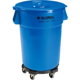 Global Industrial™ Plastic Trash Can With Lid & Dolly - 44 Gallon Blue 1