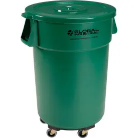 Global Industrial™ Plastic Trash Can With Lid & Dolly - 44 Gallon Green 1