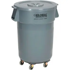 Global Industrial™ Plastic Trash Can With Lid & Dolly - 44 Gallon Gray 1