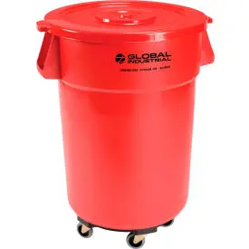 Global Industrial™ Plastic Trash Can With Lid & Dolly - 44 Gallon Red 1
