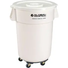 Global Industrial™ Plastic Trash Can With Lid & Dolly - 44 Gallon White 1