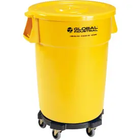 Global Industrial™ Plastic Trash Can With Lid & Dolly - 44 Gallon Yellow 1