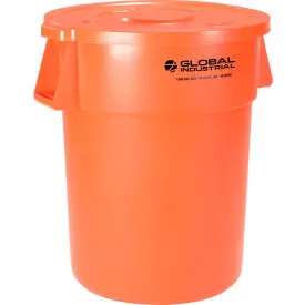 Global Industrial™ Plastic Trash Can With Lid - 55 Gallon Bright Orange 1
