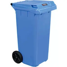 Global Industrial™ Mobile Trash Container With Lid, 32 Gallon Blue 1