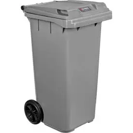 Global Industrial™ Mobile Trash Container With Lid, 32 Gallon Gray 1