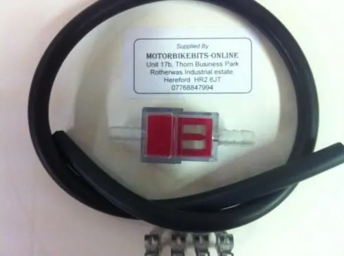 6Mm Red Square Inline Fuel Filter Mrc Type + 50Cm Hose + 4 Clips Car Bike 1