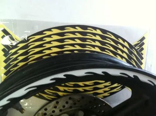 New Motorcycle Motorbike  Black Fluorescent Flame Wheel Decal  Stripes 16-19" 1