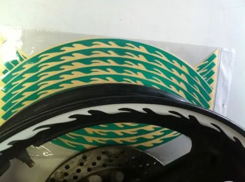 New Motorcycle Motorbike  Green Fluorescent Flame Wheel Decal  Stripes 16-19" 1