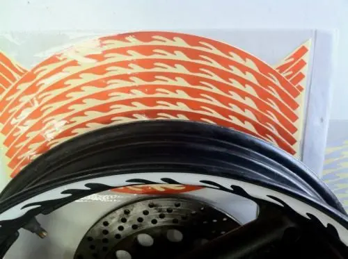 New Motorcycle Motorbike  Orange  Fluorescent Flame Wheel Decal  Stripes 16-19" 1