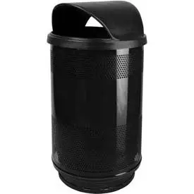 Witt Stadium Series® Perforated Steel Round Trash Can W/Hood Top, 55 Gallon, Black 1
