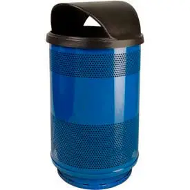 Witt Stadium Series® Perforated Steel Round Trash Can W/Hood Top, 55 Gallon, Blue 1