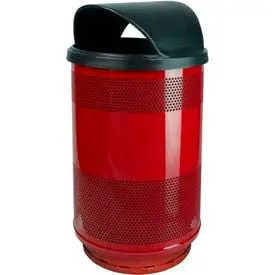 Witt Stadium Series® Perforated Steel Round Trash Can W/Hood Top, 55 Gallon, Red 1