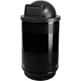 Witt Stadium Series® Perforated Steel Round Trash Can W/Push Door Dome Top, 55 Gallon, Black 1
