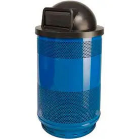 Witt Stadium Series® Perforated Steel Round Trash Can W/Push Door Dome Top, 55 Gallon, Blue 1