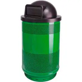 Witt Stadium Series® Perforated Steel Round Trash Can W/Push Door Dome Top, 55 Gallon, Green 1