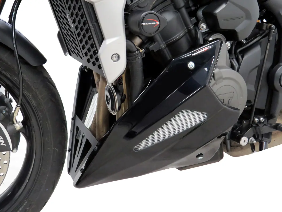 Triumph Trident 660 21-2025 Gloss White & Silver Mesh Belly Pan Powerbronze 1