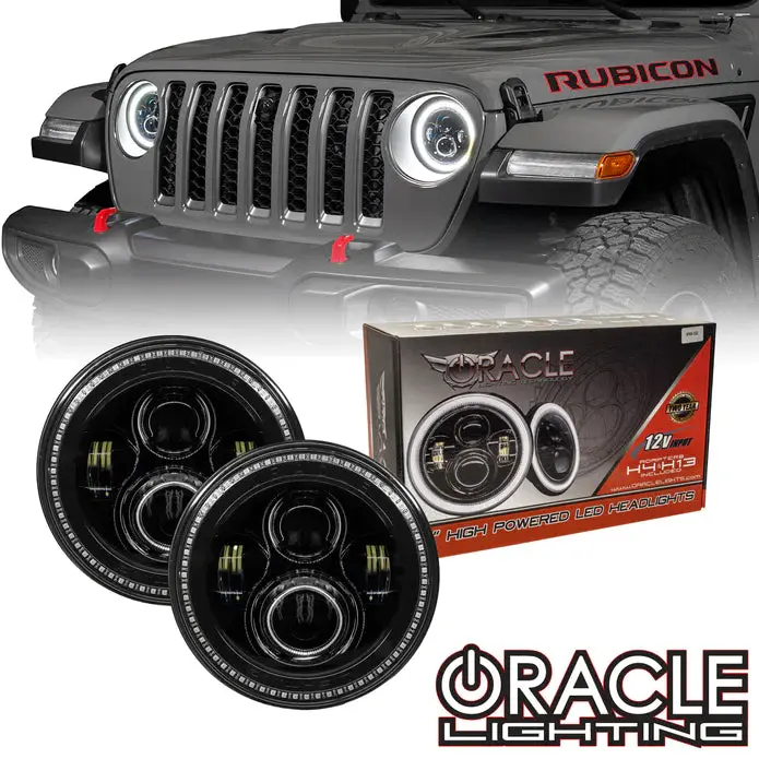 Oracle Lighting 7" High Powered Led Headlights (Pair) - Black Bezel - Dynamic Colorshift- Jeep Jl/Jt 5769J-001 1