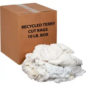Global Industrial™ Premium Recycled White Cotton Terry Cut Rags, 10 Lb. Box 1