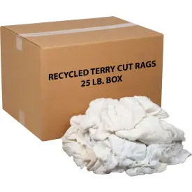 Global Industrial™ Premium Recycled White Cotton Terry Cut Rags, 25 Lb. Box 1