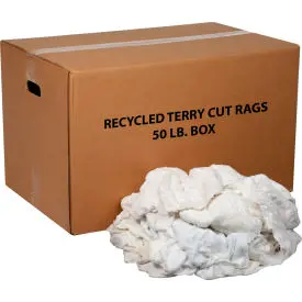 Global Industrial™ Premium Recycled White Cotton Terry Cut Rags, 50 Lb. Box 1
