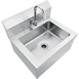 Global Industrial™ Stainless Steel Hands Free Wall Mount Sink W/Faucet, 14"X10"X5" Deep 1