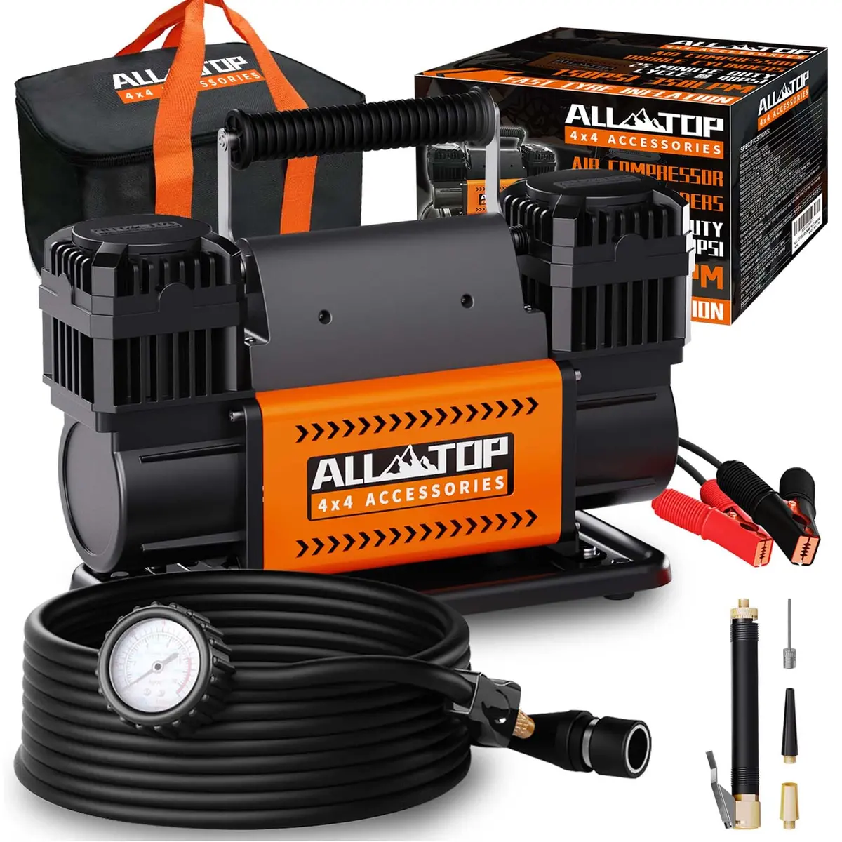 All-Top Air Compressor Kit, Dual Cylinder 12V Portable Inflator 12.35 Ft³/Min, Offroad Air Compressor Pump For Truck Tires, Heavy Duty Max 150 Psi For 4X4 Vehicle & Rv 1