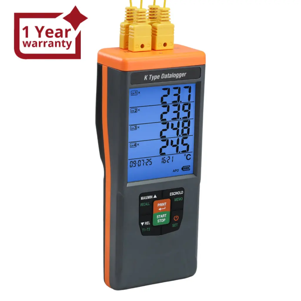 88594 Glp-Compliant K-Type Thermocouple Data Logger: High-Accuracy Temperature Meter (-328°F To 2498°F / -200°C To 1370°C) With 48,000-Point Datalogging, Csv Export & Alarms, Portable/Wall-Mountable, Flexible Ir Printing (Optional) 1