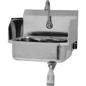 Sani-Lav® 607L Wall Mount Sink With Single Knee Pedal Valve And Side Splash Guards 1