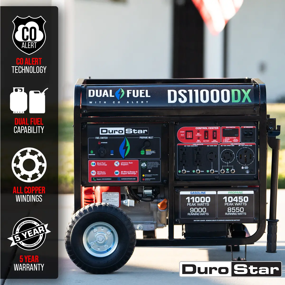 11,000 Watt Dual Fuel Portable Generator W/ Co Alert 2