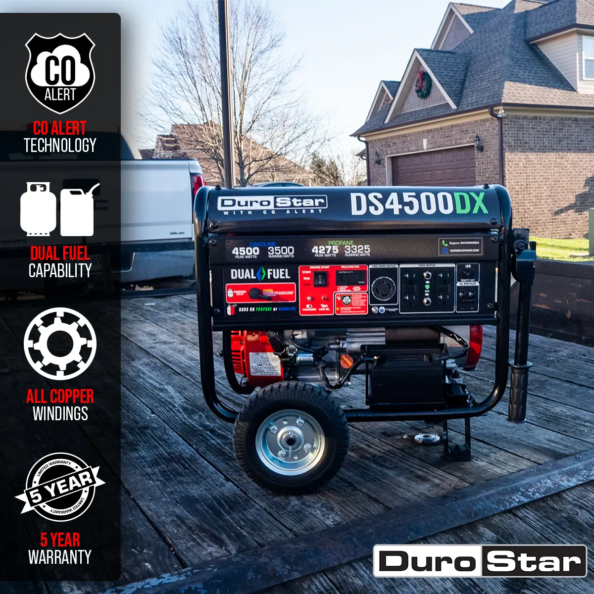 4,500 Watt Dual Fuel Portable Generator W/ Co Alert 2