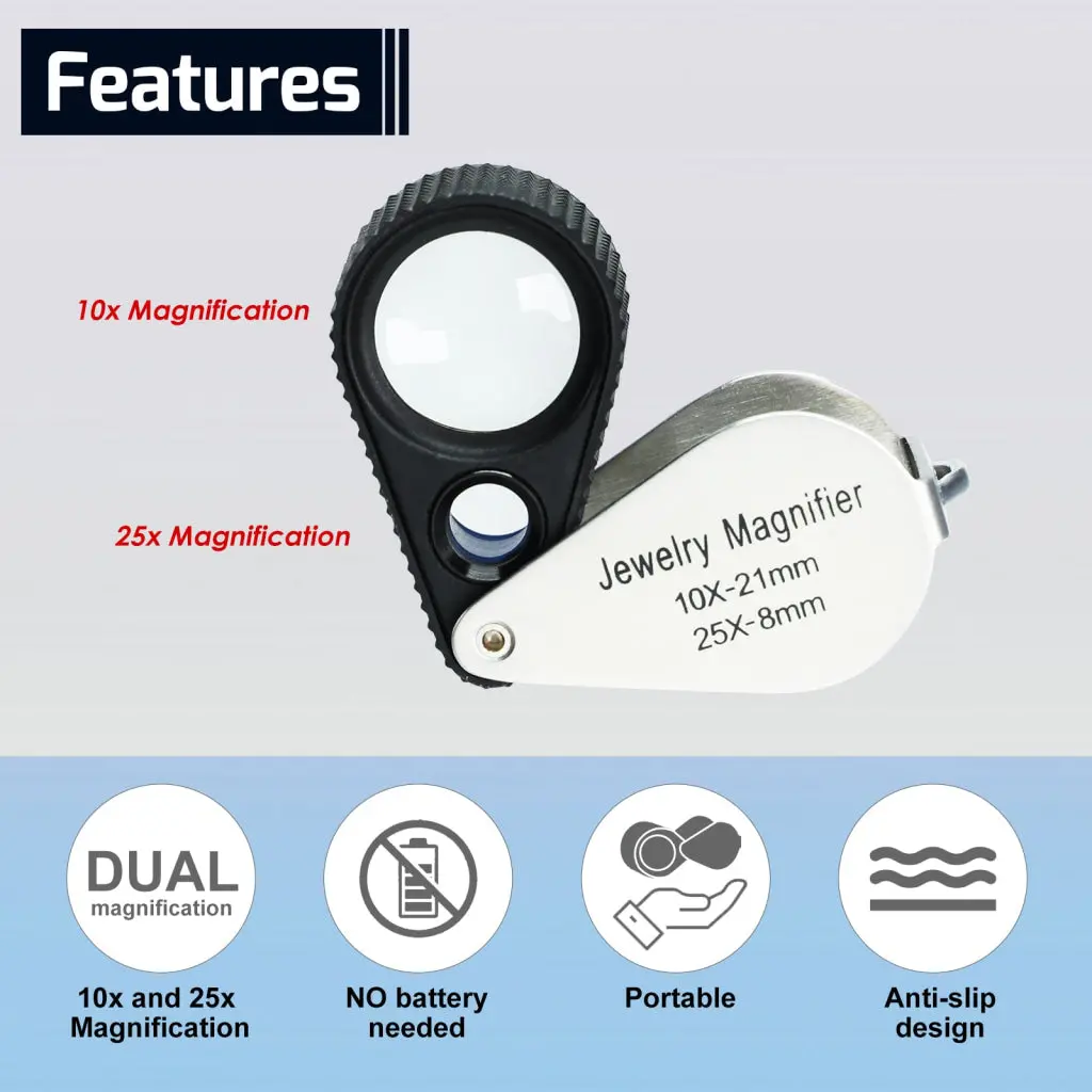 Gem-462 Dual Magnification Jewelry Loupe 10X And 25X Magnifier Loupe With 21Mm And 8Mm Lens Diameter 2