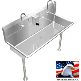Bsm Inc. Stainless Steel Sink, 2 Station W/Electronic Faucets, Straight Legs 48" L X 20" W X 8" D 1