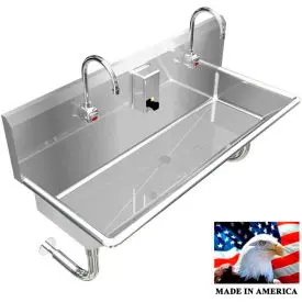Bsm Inc. Stainless Steel Sink, 2 Station W/Electronic Faucets, Round Tube Mounted 48" X 20" X 8" D 1