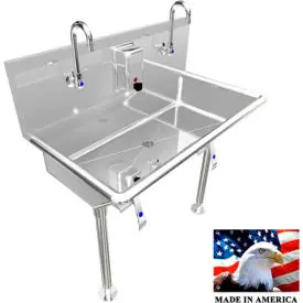 Bsm Inc. Stainless Steel Sink, 2 User W/Knee Valve Operated Faucets Straight Legs 36"L X 20"W X 8"D 1