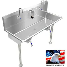 Bsm Inc. Stainless Steel Sink, 2 Station W/Knee Operated Faucets Straight Legs 48" L X 20" W X 8" D 1